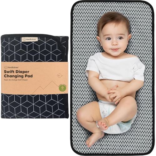 KeaBabies Portable Diaper Changing Pad, Easy Wipe Clean - Foldable Waterproof Baby Changing Mat for Diaper Bag, Compact, Lightweight, Baby Changer Travel Essential, Machine Washable (Black Geo)