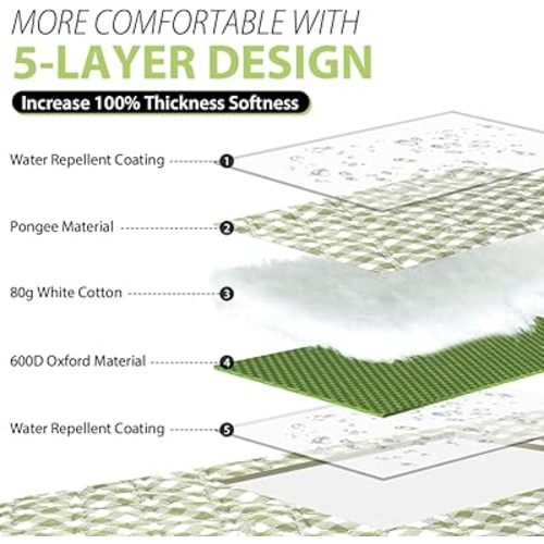 ZAZE Extra Large Picnic Outdoor Blanket, 80''x80'' Waterproof Foldable Blankets Gingham Picnic Mat for Beach, Camping Grass Lawn Park Accessories Cute Couple Gifts Ideas Wedding Registry(Green White)