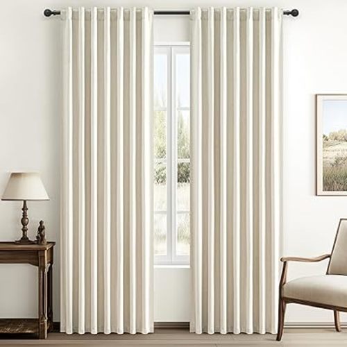 Warm Cream Thick Linen Black Out Curtains 84 Inch Long for Living Room 2 Panels Set, Farmhouse Pleated Room Darkening Window Drapes Insulated Privacy for Kids Bedroom 50"W x 84"L (Rod Pocket Back Tab)