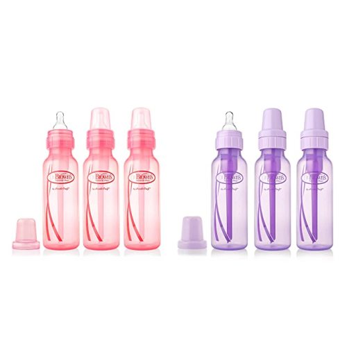 Dr. Brown's Girls' 6 Pack 8 oz. Bottles - 3 (8 oz.) Lavender - 3 (8 oz.) Pink - Natural Flow - Lavender and pink