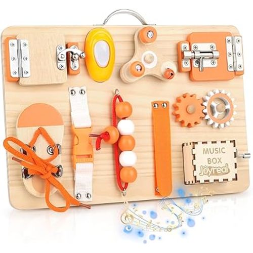 Joyreal Wooden Busy Board for Toddlers - Montessori Sensory Activity Board for Fine Motor Skills, Educational Travel Sensory Toys for Children Toddlers & Kids