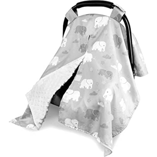 TANOFAR Car Seat Cover Baby, Carseat Covers Baby Boy Girl, Peekaboo Opening Infant Car Seat Cover for Winter, Warm & Cozy, Grey Elephant