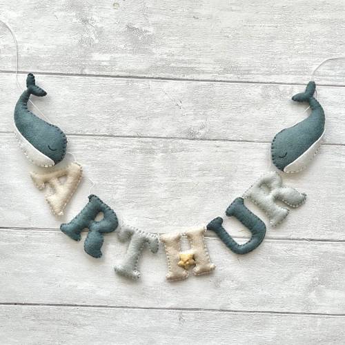 Ocean Whale Under the Sea Personalised Felt Nursery Name Banner Perfect Garland Decoration For Ocean Themed Nursery And Bedroom