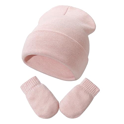 Baby Beanie Hat Gloves Set, Kids Winter Warm Knit Hat with glvoes,Toddler Soft Beanie for Little Boys Little Girls Children