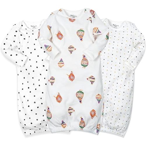 Newborn Unisex Baby Boys Girls Cotton Sleeper Gown Nightgown Sleepsuits with Hats, 0-3/0-6 Months