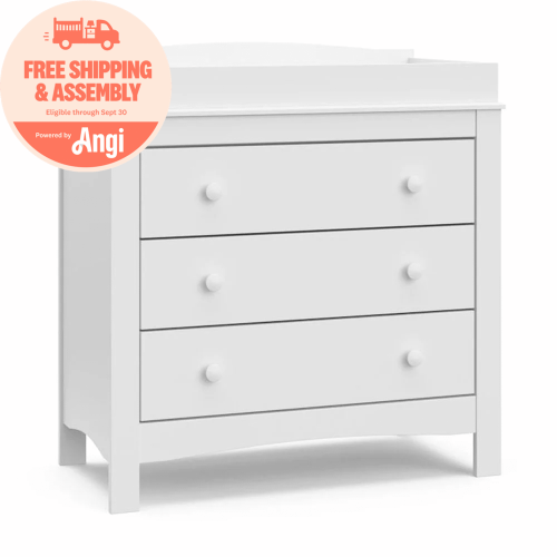 Graco Noah 3 Drawer Infant Diaper Changing Table Dresser, White