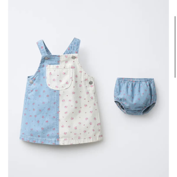 DENIM PATCHWORK FLORAL PINAFORE AND BLOOMERS - Blue / White | ZARA United States