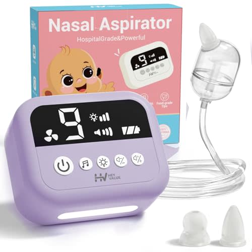 HEYVALUE Nasal Aspirator for Baby, Hospital Grade Nose Sucker with 9 Levels Suction, Night Light and Nursery Rhyme Soothing, Electric Nose Suction for Baby with Food-Grade Silicone Tips Purple