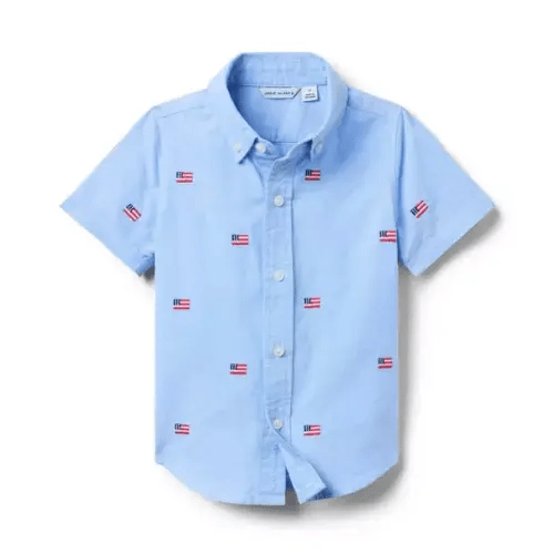 Boy Ocean Air Heather Flag Embroidered Flag Oxford Shirt by Janie and Jack