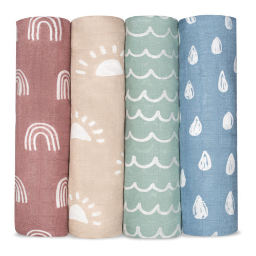 Comfy Cubs Muslin Swaddle Blankets (Pack of 4) - 47” x 47”, Soft Cotton, Large Swaddling Wrap | Wayfair