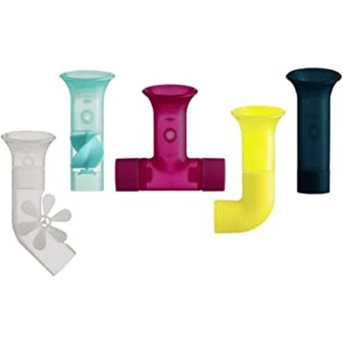Boon Pipes Toddler Bath Toys - Bathtub Building Toys with Suction Cups - Toddler Sensory Toys and Bathtub Essentials - Multicolored - 5 Count - Kids Ages 12 Months and Up