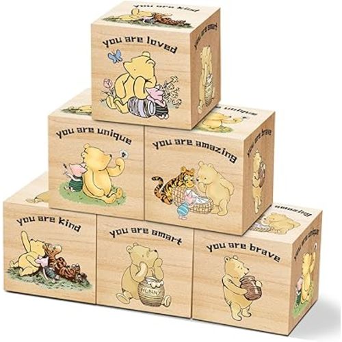 6 Pcs Inspirational Winnie Nursery Decor for Girls and Boys Classic the Pooh Baby Table Wooden Decorations Winnie the Pooh Baby Animals Shelf Decorations-You are Kind Brave 1.6 Inch