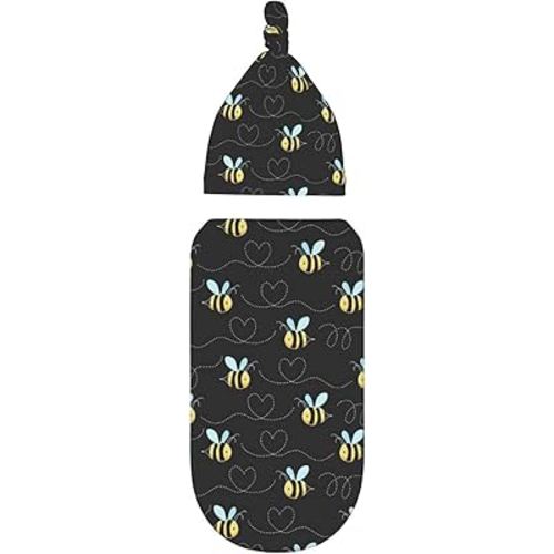Bumble Bees Soft Newborn Swaddle Blanket with Hat for 0-6 Months