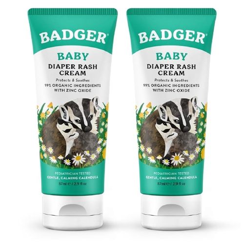 Badger Organic Diaper Rash Cream for Baby, Zinc Oxide Ointment Soothing Calendula Cream, Baby Diaper Care Barrier Cream, Zinc Oxide Cream for Sensitive Baby Skin, 2.9 fl oz (2 Pack)