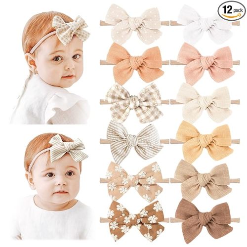 Niceye Baby Girl Bows and Headbands, Stretchy Nylon Hairbands Hair Bows for Newborns, Infants, Toddlers - Handmade Baby Hair Accessories for Girls