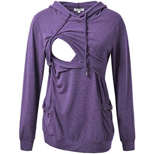 GINKANA Womens Nursing Hoodie Top Sweatshirt Long Sleeve Button Decoration Pockets Shirts Tunic Top