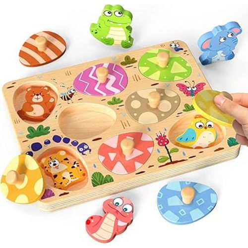 Wooden Puzzles for Toddlers, 8 Pcs Animal Matching Egg Puzzle, Montessori Toys for Boy Girl Easter Birthday Gifts, Preschool Learning Activities & Educational Toys for Boys, Girls