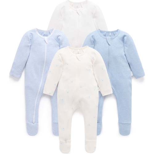 4 Pack Zip Growsuit Pale Blue Bear Pack - Purebaby Sleepwear | Maisonette