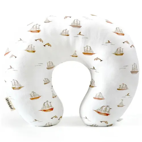 GRSSDER Nursing Pillow Cover, Stretchy Soft Minky Fabric Covers, Fit Most Nursing Support Pillows for Breastfeeding, Comfortable Safe Pillow Cover, Sailboat