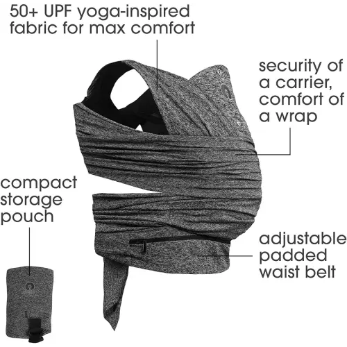 Boppy Baby Carrier - ComfyFit, Heathered Gray, Original Wrap, 3 Carrying Positions, 0m+ 8-35lbs, Soft Yoga-Inspired Fabric