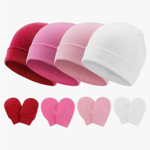 Newborn Baby Hats and Mittens Set Infant Beanie Cap Toddler Gloves Newborn Hospital Hats for Baby Boy Girl Kid 0-6 Months