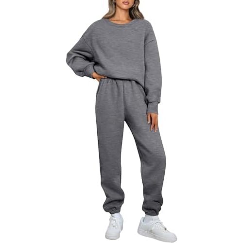 AUTOMET Womens 2 Piece Outfits Sweatsuit Oversized Sweatshirt Lounge Sets Baggy Sweatpants Fall Fashion with Pockets