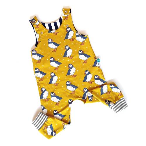 Puffin Organic Dungarees | Kids Unisex Romper | Baby Dungarees