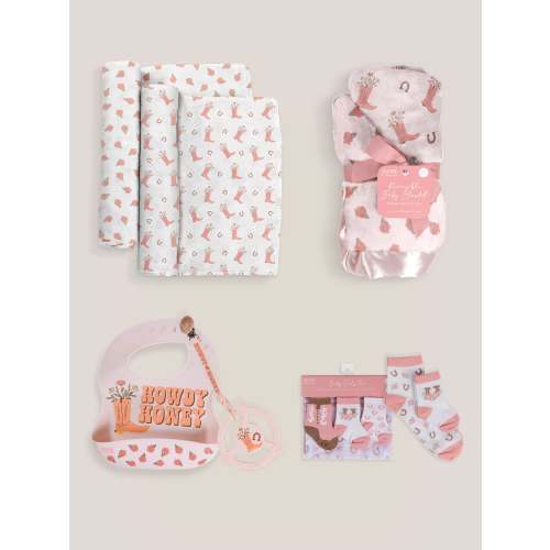 JuJuBe x Studio Oh! Socks, Bib, Teething Ring, Blankets Baby Bundle - Bloomin' Boot