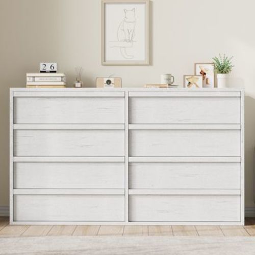 Garvee 8 Drawer Dresser for Bedroom, 54" White Double Dresser Organizer with Concave Handle, Modern Chest of Drawer for Bedroom Living Room Nursery