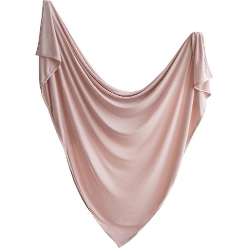 mushie Stretchy Baby Swaddle Blanket | Extra Soft & Snug Fit | 47"x47" (Blush)