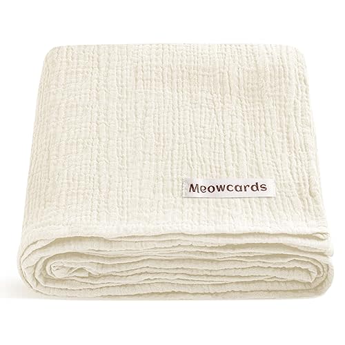 meowcards Muslin Swaddle Blankets for Baby, Unisex Baby Boys Girls Essentials, Large 47 x 47 inches, Receiving Blankets Newborn Registry Must Haves, Perfect (Pale Yellow, Simple)