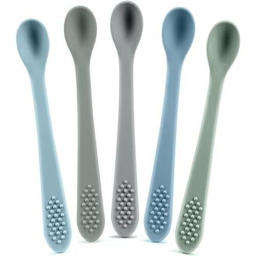 Baby Spoons First Stage Silicone Baby Spoon – Self Feeding Baby Utensils – Infant Spoons First Stage Baby Feeding Spoon - Soft & Gentle on Gums - BPA Free Silicone Baby Spoons Set (Pastel6)