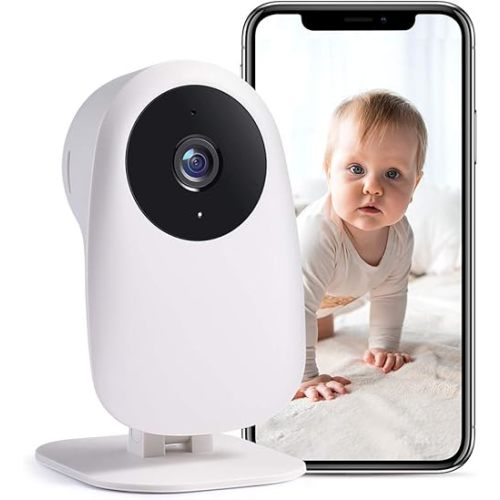 nooie Baby Monitor WiFi Smartphone, Baby Monitor with Camera and Audio 2.4GHz, Motion and Sound Detection, 2K HD Night Vision, Two-Way Audio, SD or Cloud Storage, Compatible with Alexa and Google