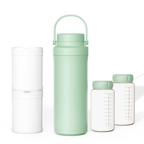 Breastmilk Cooler, Portable Breast Milk Cooler Bottle for Outdoor, 22oz Large Capacity Travel Breastmilk Chiller with 2 Pack Baby Bottles for Breastmilk Storage, Keep Cooling 24H (Green)
