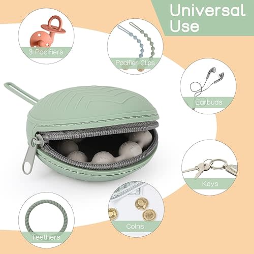 2 Pack Silicone Pacifier Holder Case, BPA-Free Silicone Newborn Pacifier Pouches for Baby Boys & Girls, Portable Silicone Pacifier Container Case (Light Grey/Tradewinds)