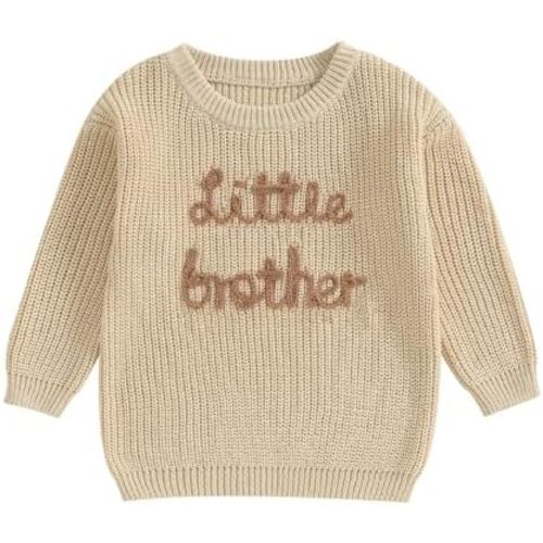 Toddler Baby Boy Fall Winter Big Little Brother Sweater Long Sleeve Embroidery Knit Infant Clothes
