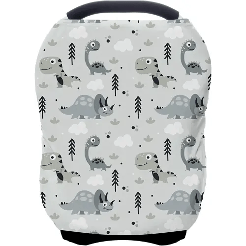Car Seat Covers for Babies - Multi- use Nursing Carseat Canopy, Breastfeeding Covers, Baby Shower Gifts for Boys and Girls (Grey Dinosaur)