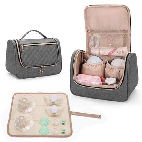 Luxja Wearable Breast Pump Bag (with a Waterproof Mat) Compatible with Momcozy and Elvie Breast Pump, Carrying Case for Wearable Breast Pump and Extra Parts (Patent Pending), Gray
