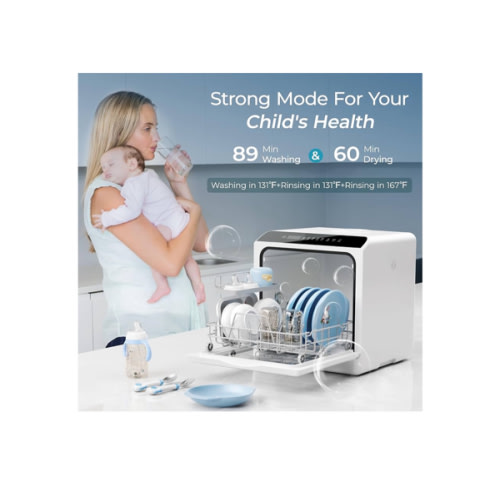 EUHOMY Mini Portable Dishwasher Countertop Compact Dishwashers, Tabletop Small Dishwasher with 5L Built-in Water Tank with 6 Modes and Baby Care