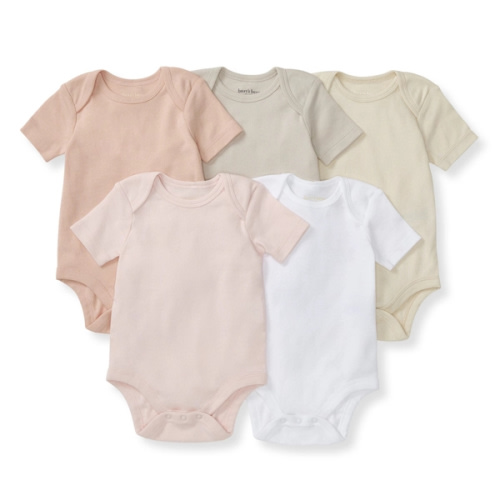 Solid Organic Cotton Short Sleeve Baby Bodysuits 5 Pack Pink Sand 3-6 months