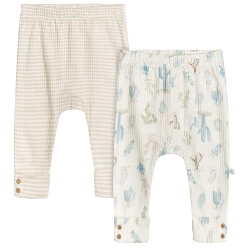 Just Born Unisex Baby 2-Pack Pants, Cactus, 0-3 Months