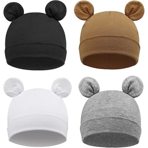 DRESHOW BQUBO 4 Pieces Baby Beanie Newborn Toddler Soft Cute Knit Hat Hospital Hats for Baby Boys Infant Cap Beanies