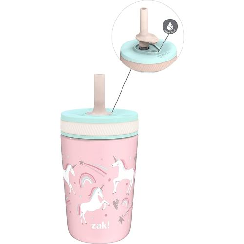 Zak Designs Kelso Toddler Cups For Travel or At Home, 12oz Vacuum Insulated Stainless Steel Sippy Cup With Leak-Proof Design is Perfect For Kids (Fanciful Unicorn)