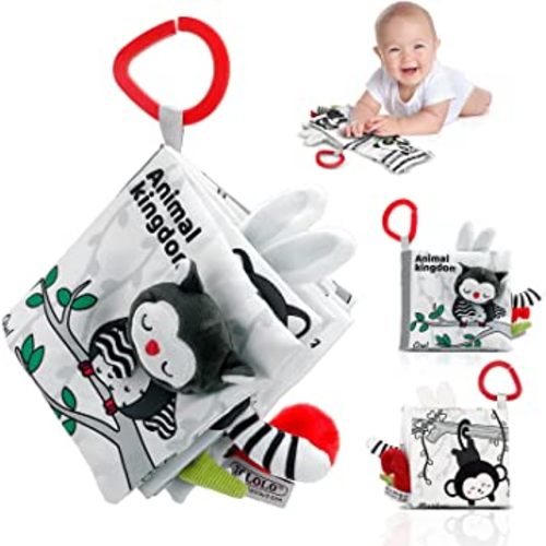 Crinkle Soft Baby Books, 3D Touch Feel High Contrast Cloth Book Sensory Baby Toys 0-6-12 Months, Early Learning Stroller Toys for Infants Toddler Gifts