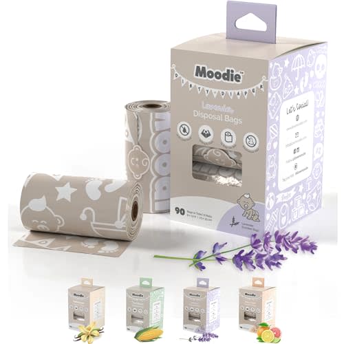 Disposable Diaper Bags (90 BAGS TOTAL) | LAVENDER-SCENTED Dirty Diaper Disposal Baggies (6 Refill Rolls 9 x 13in) | Leak Proof Nappy Trash Bags on the Go | Baby Poop Bags | Travel Diaper Bags