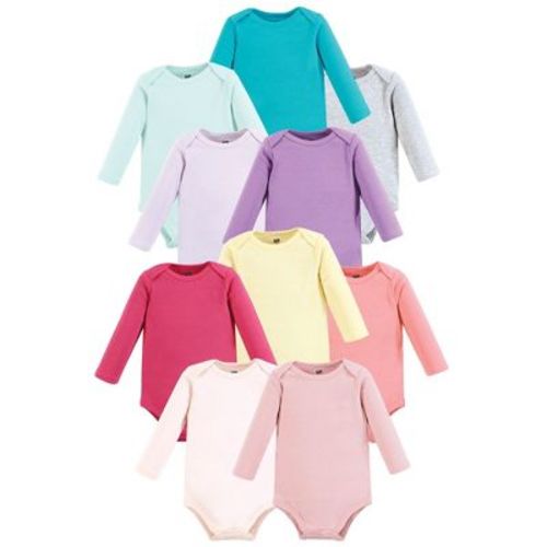 Hudson Baby Infant Girls Cotton Long Sleeve Bodysuit 10pk, Solid Girl Brights, 0-3 Months