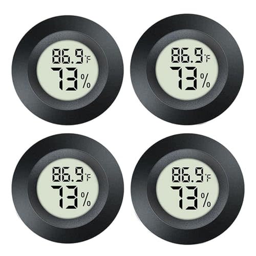 4 Pack Mini Digital Hygrometer Thermometer Gauge, Indoor Outdoor Temperature Humidity Meter for Greenhouse Humidors Incubators Reptile Terrarium Jars, Fahrenheit (℉) or Celsius(℃) (4)