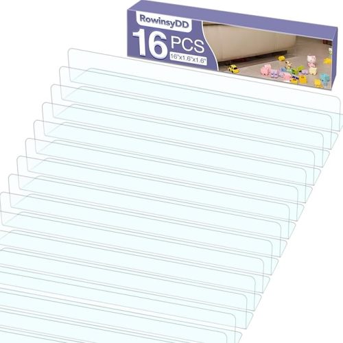 16 Pack Toy Blocker for Furniture, Clear Under Couch Blocker, Stop Things Going Under Sofa or Bed, 16" L x 1.6" H, Adjustable Gap Bumper for Furniture with Strong Tape