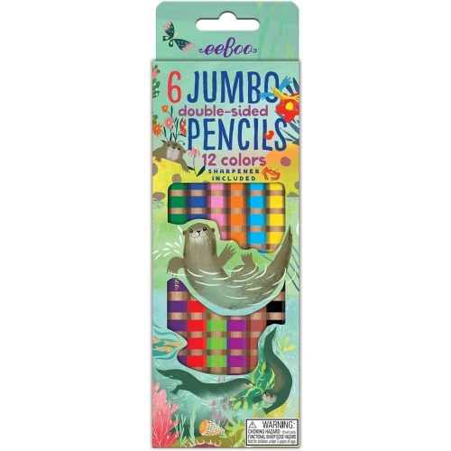 eeBoo: Otters at Play Jumbo Double-Sided Color Pencils/Set of 6, Colors That are Perfect for Doodling, Coloring, Sketching or Creating Artwork, for Kids or Adults