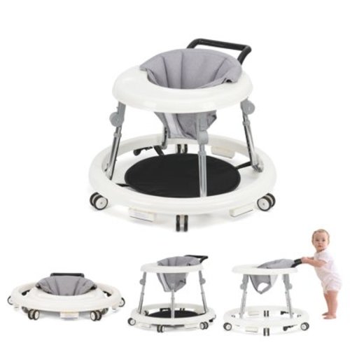 kmaier Baby Walker, Portable/Foldable/9 Adjustable Heights/with Wheels/Non-Slip Placement for 6-12 Months, White